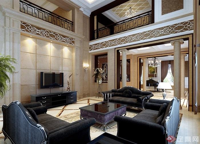 详细的完整别墅客厅空间装饰设计3d模型及效果图