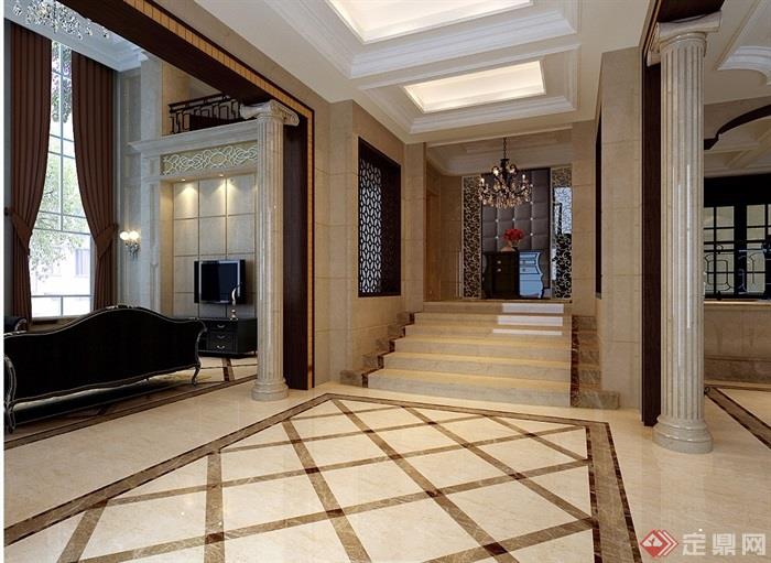 详细的完整别墅客厅空间装饰设计3d模型及效果图
