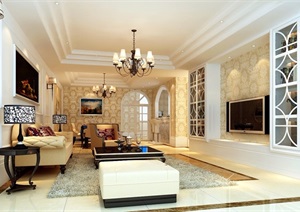 欧式详细的住宅室内客厅装饰空间设计3d模型及效果图