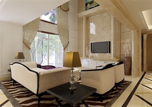 详细的跃层住宅室内客厅装饰设计3d模型及效果图