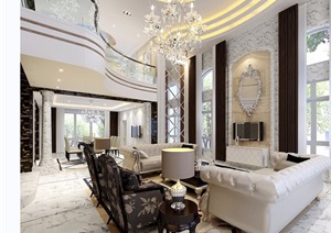 欧式详细的完整住宅室内客厅装饰设计3d模型及效果图
