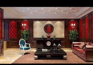 欧式详细的住宅室内客厅空间装饰设计3d模型及效果图