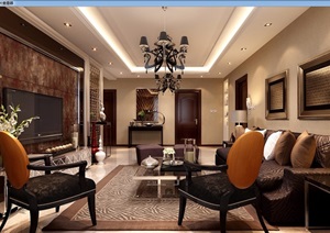 详细的欧式客厅装饰室内设计3d模型及效果图