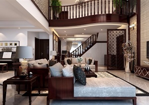 详细的简欧风格室内客厅空间装饰设计3d模型及效果图