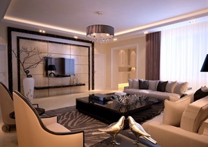 整体住宅详细的室内客厅装饰设计3d模型及效果图