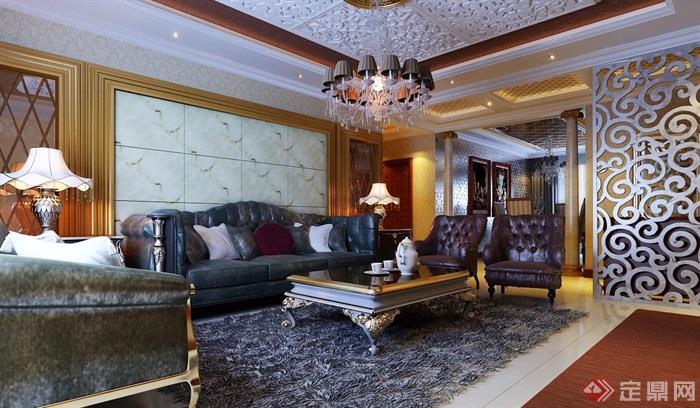 住宅详细的室内欧式客厅装饰设计3d模型及效果图