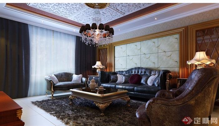 住宅详细的室内欧式客厅装饰设计3d模型及效果图