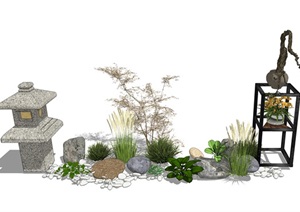 新中式庭院小品 景观小品 石头 植物SU(草图大师)模型