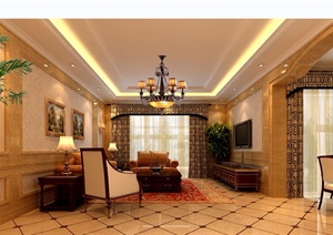 详细的住宅完整欧式客厅装饰设计3d模型及效果图