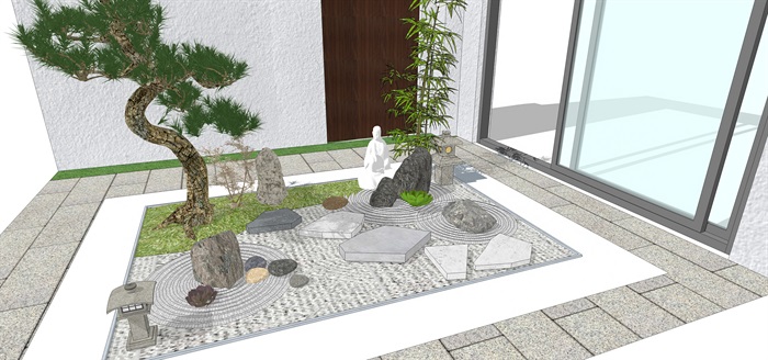 日式庭院小品 休闲椅 石头 植物(3)