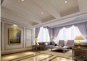 美式风格详细的住宅室内装饰设计3d模型及效果图