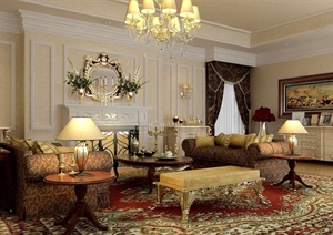 住宅详细的整体沙发客厅装饰设计3d模型及效果图