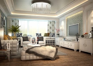 住宅详细的欧式客厅装饰设计3d模型