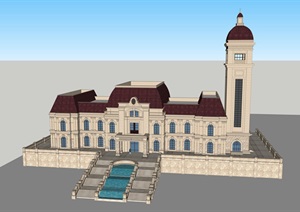 精致欧式会所宫殿售楼处办公楼建筑设计SU(草图大师)模型