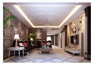 详细的欧式住宅室内客厅餐厅设计3d模型及效果图