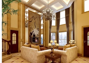 住宅详细的客厅装饰设计3d模型及效果图