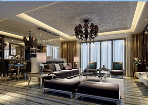 详细的完整住宅室内客厅装饰设计3d模型
