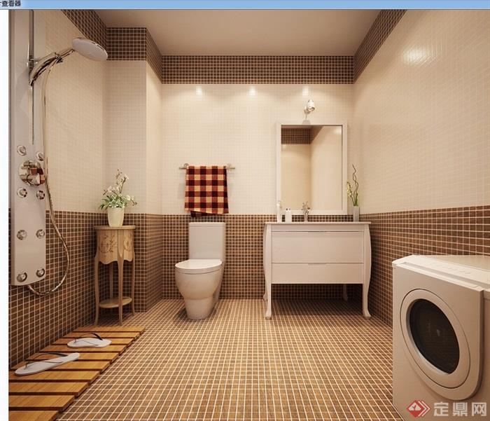 现代田园风格卫浴空间设计3d模型及效果图