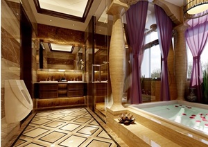 住宅详细的室内卫生间卫浴空间3d模型及效果图