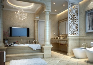 住宅详细的室内卫生间卫浴素材3d模型及效果图