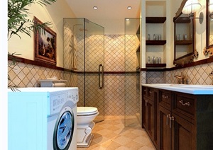 住宅详细的室内卫生间卫浴空间3d模型及效果图