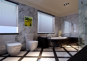 住宅详细的完整卫浴空间设计3d模型及效果图