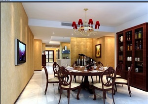 现代详细的室内餐厅空间3d模型及效果图