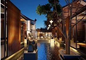 中式风格酒店建筑设计3d模型及效果图