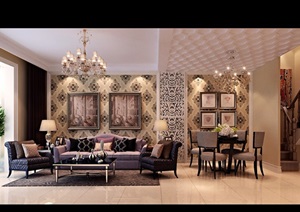 某详细的完整的客厅餐厅装饰设计3d模型及效果图