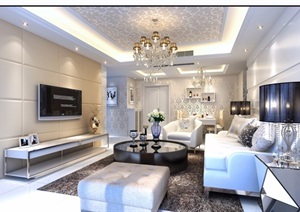 现代详细的完整住宅室内客厅装饰设计3d模型及效果图