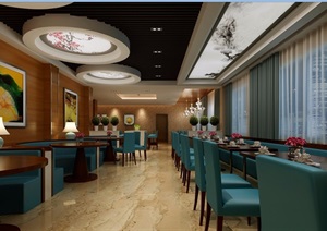 现代风格餐厅详细的空间装饰设计3d模型及效果图