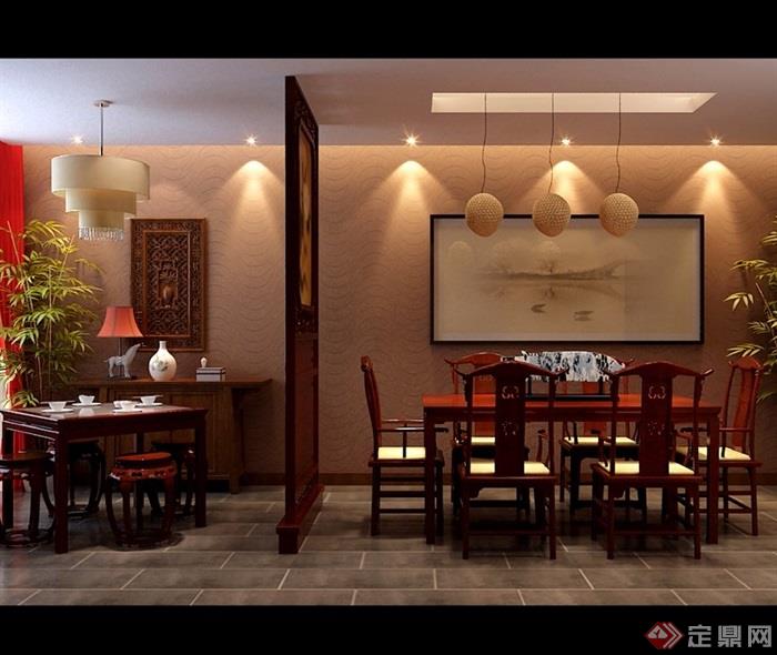 某现代中式风格餐厅空间装饰设计3d模型及效果图
