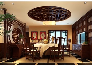 中式详细的住宅室内餐厅装饰设计3d模型及效果图