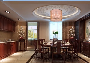 中式详细的完整餐厅空间装饰设计3d模型及效果图