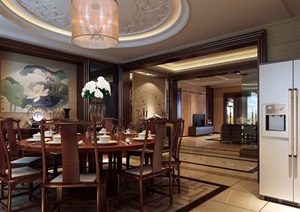 中式详细的餐厅室内装饰设计3d模型及效果图