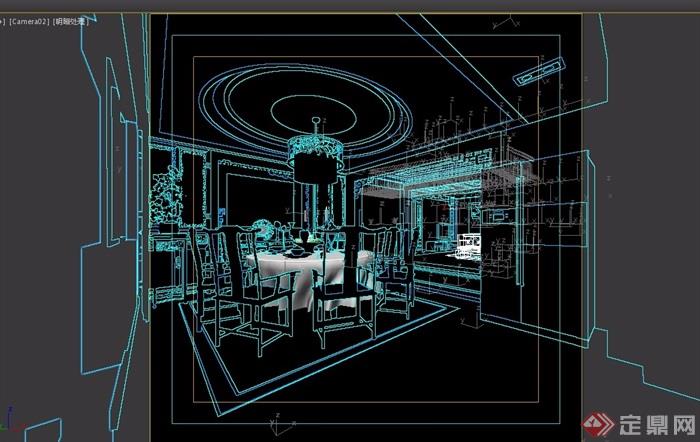 中式详细的餐厅室内装饰设计3d模型及效果图