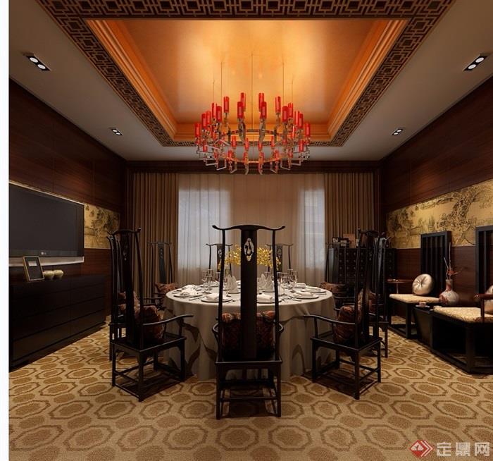 详细的完整中式餐厅装饰设计33d模型及效果图