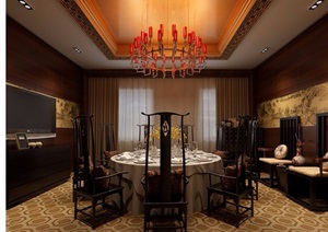 详细的完整中式餐厅装饰设计33d模型及效果图