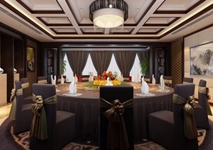 餐厅包厢详细的室内空间装饰设计3d模型及效果图