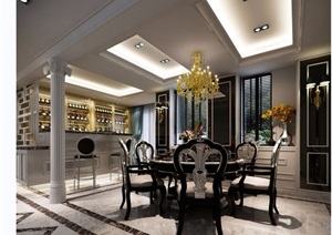 住宅详细的室内餐厅空间设计3d模型及效果图