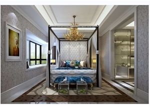 详细的完整美式卧室装饰设计3d模型及效果图