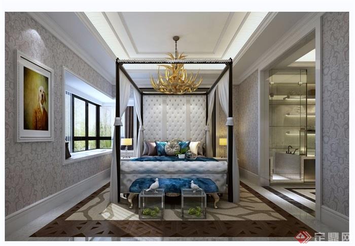 详细的完整美式卧室装饰设计3d模型及效果图