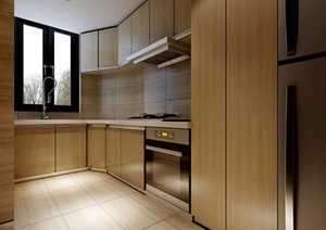 现代详细的厨房空间设计3d模型及效果图