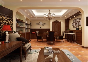 欧式风格住宅室内餐厅装饰设计3d模型及效果图