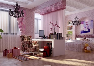 住宅详细的室内卧室装饰设计3d模型及效果图