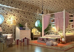 详细的美式风格住宅室内卧室装饰设计3d模型及效果图