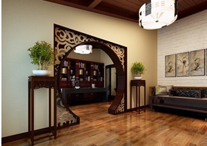 中式详细的完整的书房空间装饰设计3d模型及效果图