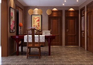 中式详细的住宅室内书房排空间装饰设计3d模型及效果图