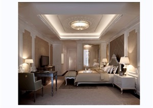 美式风格详细的室内卧室装饰设计3d模型及效果图