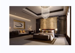 现代风格住宅详细的卧室空间装饰SU(草图大师)模型及效果图
